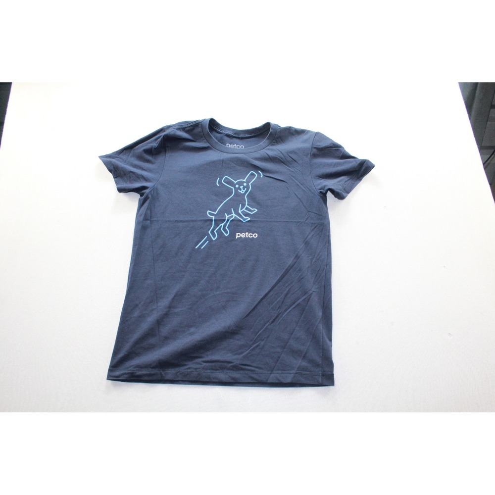 Petco Graphic T-Shirt Mens Small Navy Blue Excellent Jumping Dog Logo Tee